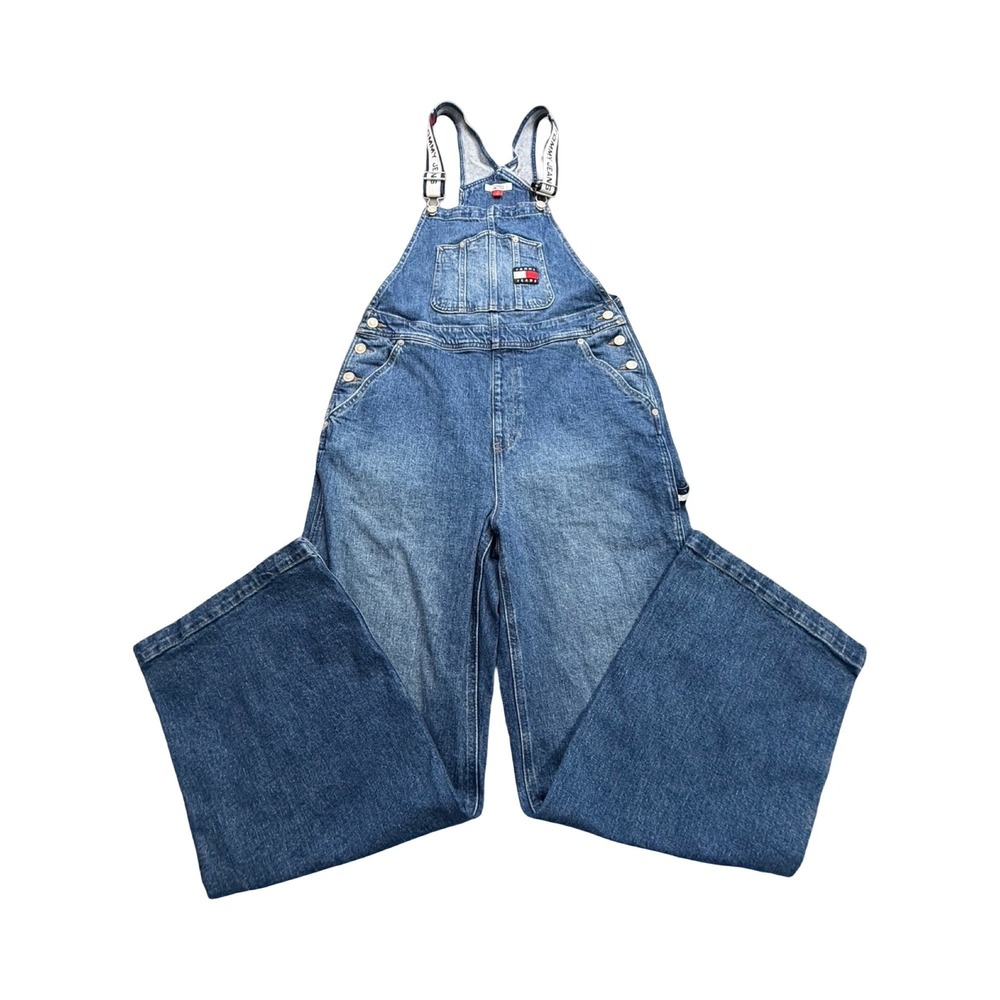 Tommy Jeans Overalls Women 10 32x29 Blue Denim Wide Leg Carpenter Coastal